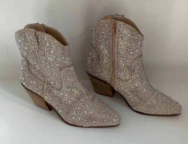 Matisse x Free People Harlow Rhinestone Western Cowboy Boots Booties | Size 6.5 Silver