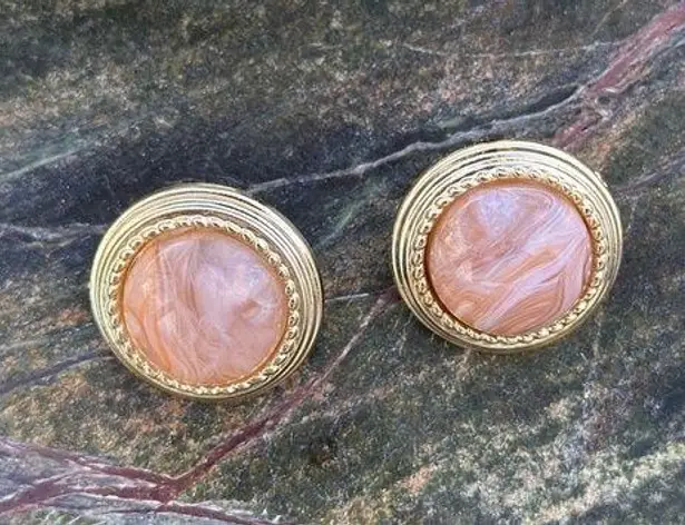 Vintage Marble Stone Statement Earrings Gold