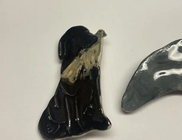 Lot Of 2 Hand Made Ceramic Brooch Pins Hand Painted