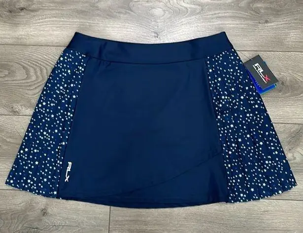 Ralph Lauren RLX  17” Side Pleated Aim High Rise Navy Stars Golf Skirt Size Large