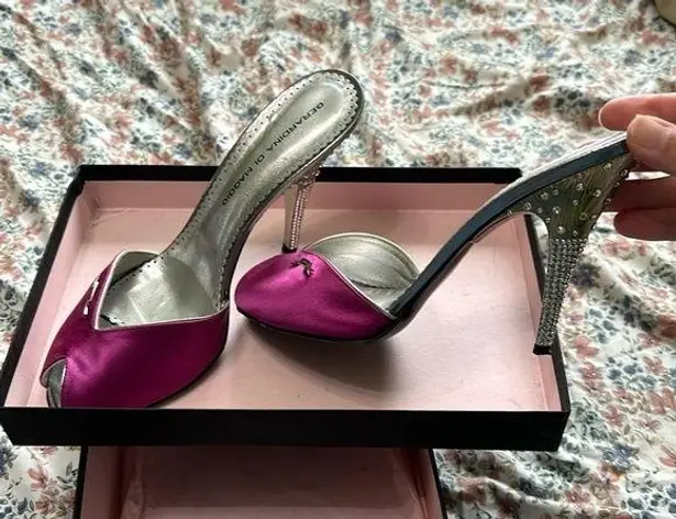 Slide on heels open toe luxurious satin sandals fancy evening Italian designer Size undefined