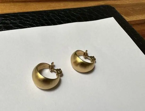 Monet Signed  Matte Gold Tone Hoop Clip-on Clip On Earrings