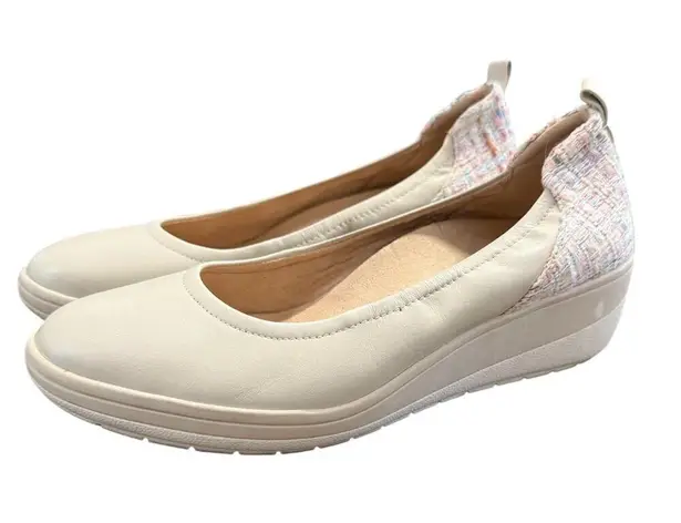 Vionic Jacey Wedge Flats Cream Multicolor Tweed Back Women’s 8.5