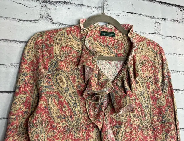 Vintage LRL Ralph Lauren paisley blouse Y2K ruffle western boho top red tan S