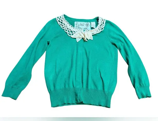 Anthropologie Field Flower Shamrock Green Cashmere/Cotton Blend Cardigan Sz S