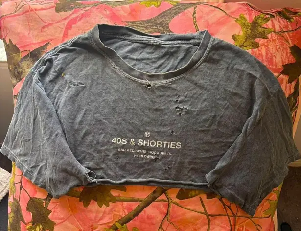 40s and shorties grey vintage distressed super cropped short sleeve t shirt Gray