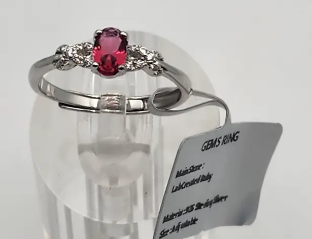 NWT Sterling Silver & Lab Created Ruby Adjustable Ring Red