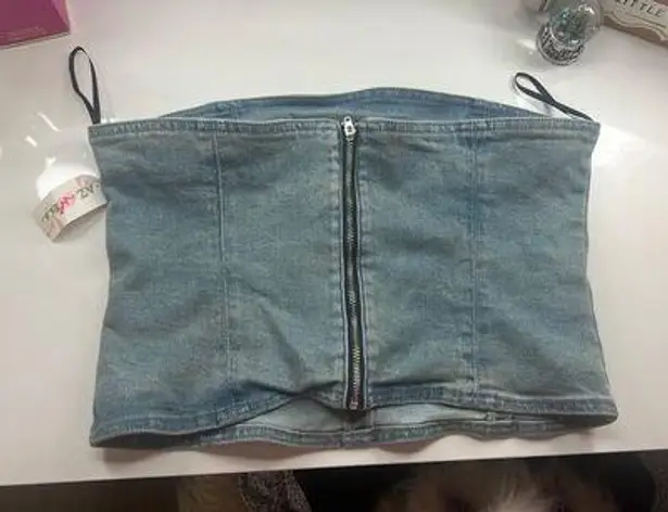 Azwell Denim Corset With Rhinestones