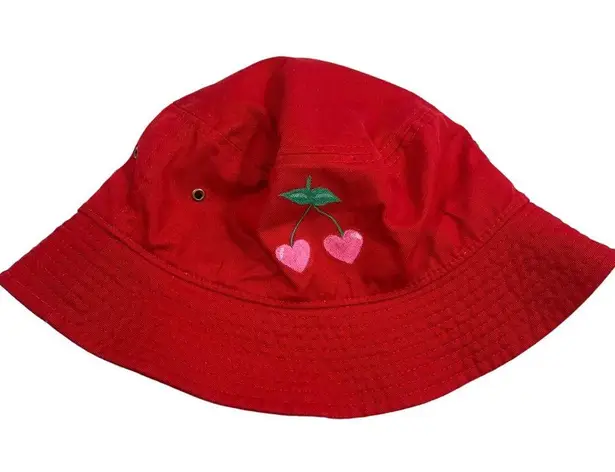 Hand Painted Heart Cherries Red Bucket Hat