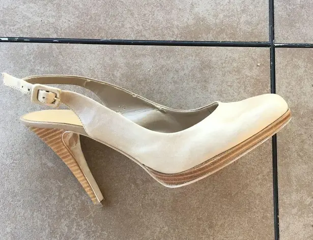 Jones New York Nude heels, sling back heels, nude pumps, tan heels, leather heels