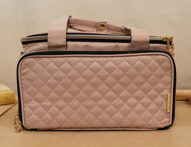 Quilted Cosmetic Craft Bag Train Case Makeup Organizer Travel Toiletry Bag Pink