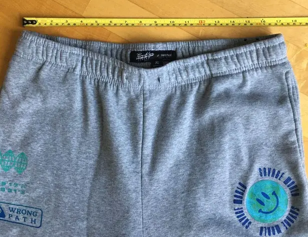 Brooklyn Cloth  “Proceed With Caution” Smiley Face Sweatpants, Gray, Size XL