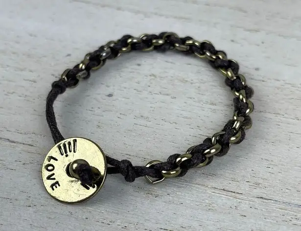 NWOT 4 Chain Link Braided Bracelets Set Gold Silver Tone Black Brown Yellow Cord