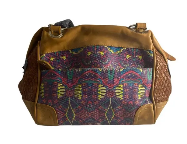 Boho Chic Multicolor Tapestry Handbag Falami Floral Accent Shoulder Bag Brown