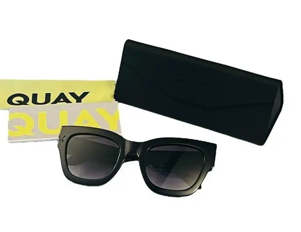 Quay NEW  Australia By The Way Women's SUNGLASSES Black Gold Oversized Square