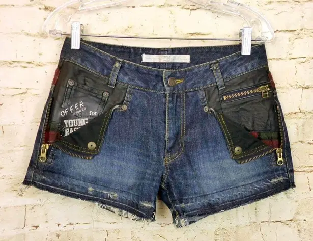 Connecters Japan Y2K VTG Womens Denim Shorts Leather Studs Sz M Punk Grunge RARE Size M