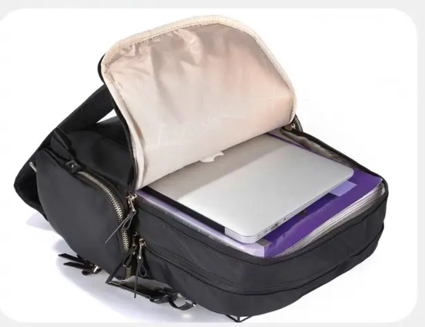 Black Nylon Backpack with Gold Hardware