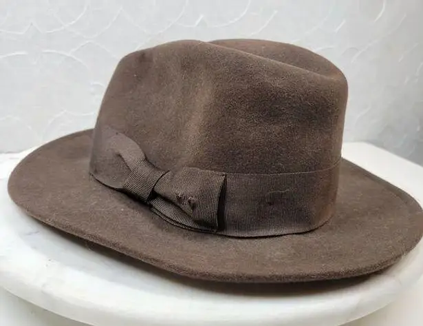 Indiana Jones Brand Wool Hat Mens Small Brown Stylish Bow Ribbon Band 12" Fedora