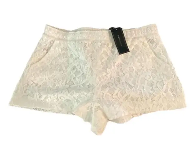 BCBGMAXAZRIA New  White Lace High Mid Waisted Shorts