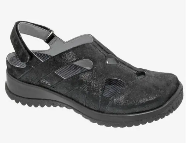 Drew Black Leather Extra Wide Sandals