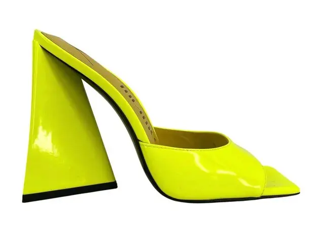 The Attico Devon Mules Neon Yellow Heel Square Toe Leather Party Shoe EU 37 US 7
