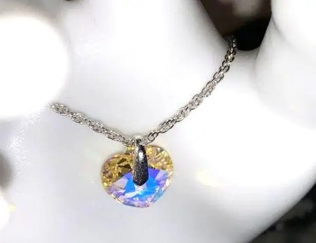 Swarovski Crystal AB Heart Pendant on Silver Chain Necklace