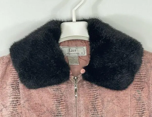 Lisa International Vest Leather Detachable Faux Fur Collar Snake Print Large