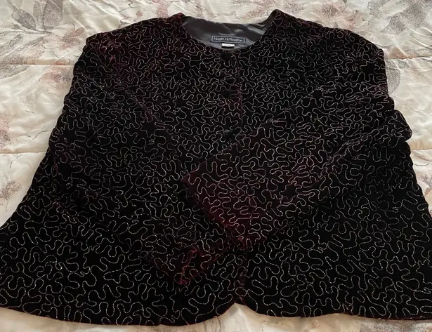 Maggie McNaughton Vintage Velvet Maroon With Gold Embroidery Button Up Blazer, size 24W