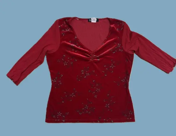 Actress Red Velvet Sparkle and Micromesh 3/4 Sleeve Top Size L