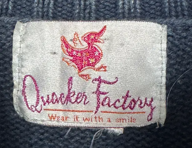 Quacker Factory Quaker Factory Vintage Knit Zip-Up Embellished Sweater Denim Pocket Ribbed Collar Unisex Y2K Streetwear XL TB328