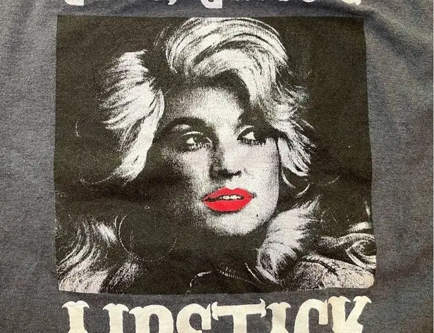 Dolly Parton Guts, Grits & Lipstick dark gray pullover hoodie, size S