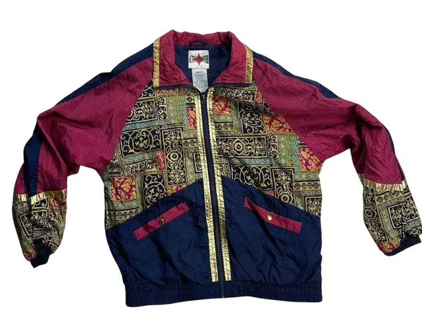 Vintage Active Frontier Windbreaker Jacket Medium 80's 90's Baroque Print Retro Pink