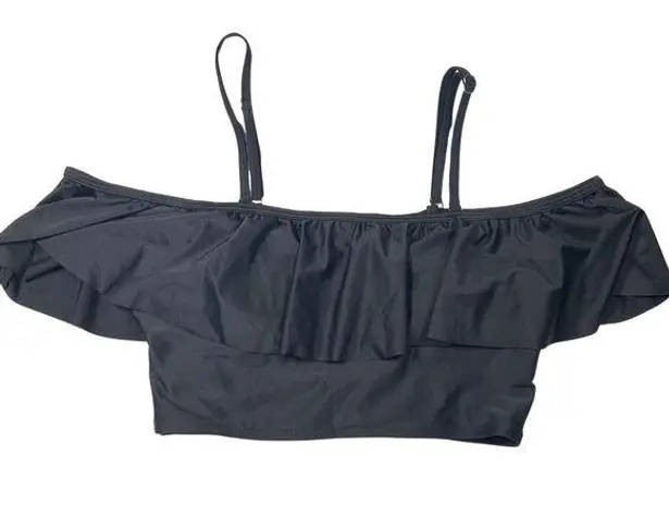 Black Off Shoulder Ruffle Swim Top Adjustable Straps Size M Size M