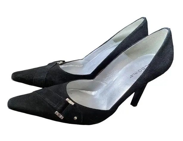 BCBG GIRL BLACK SUEDE POINTY TOE SLIP ON PUMP HEELS 9