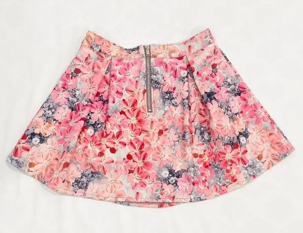 Bethany Mota Grey Pink Floral Skater Mini Skirt