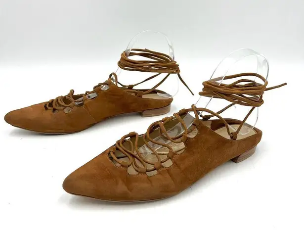 Stuart Weitzman  Stringdown Suede Lace-Up Flat Amaretto Tan Pointy Toe Mule