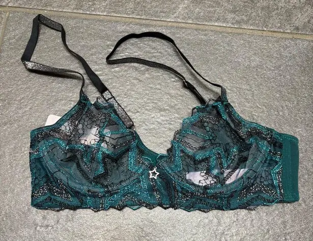 Savage X Fenty Shining Star Embroidered Unlined Demi Bra Wildflower Blue 32B Size undefined