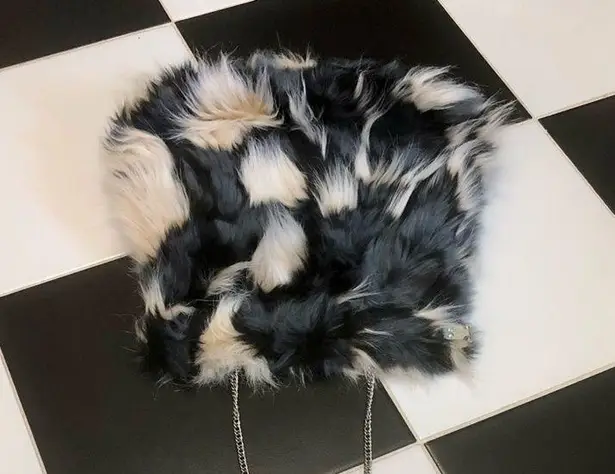 Mark By Avon Faux Fur Convertible Clutch Shoulder Bag Gray Black Cream Mobwife