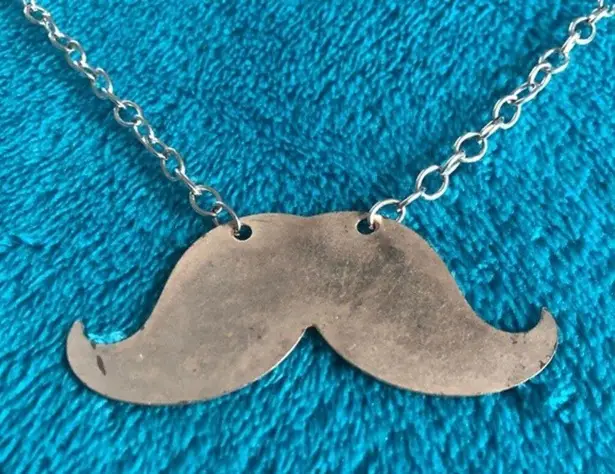 Handmade Brushed Nickle Silver Mustache Necklace 18 Inch Large Chain Hook & Loop Closure
