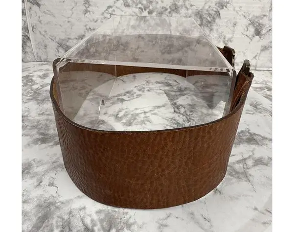 Massimo Dutti Boho Brown Pebbled Leather Wide Belt Size 28 Brass Floral Buckle