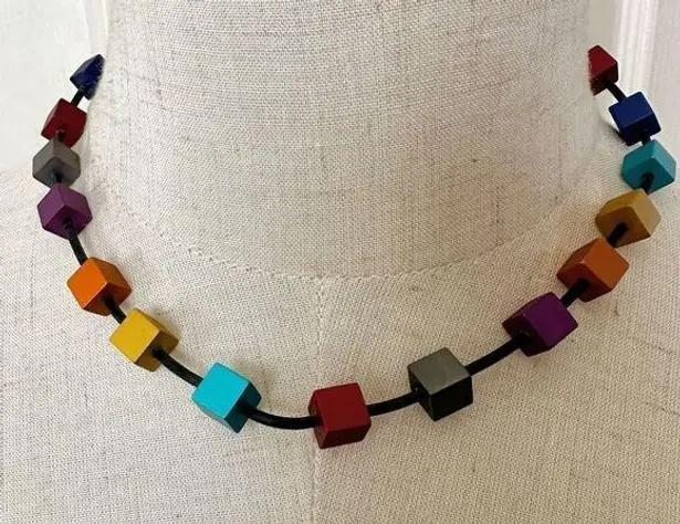 Colorful cubed necklace on cord