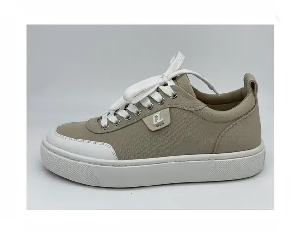 Christian Louboutin Beige White Simplerui Fabric Leather Low Top Flat Calf Gomme/ Toile Tennis Sneakers Sz 39.5 (9.5)