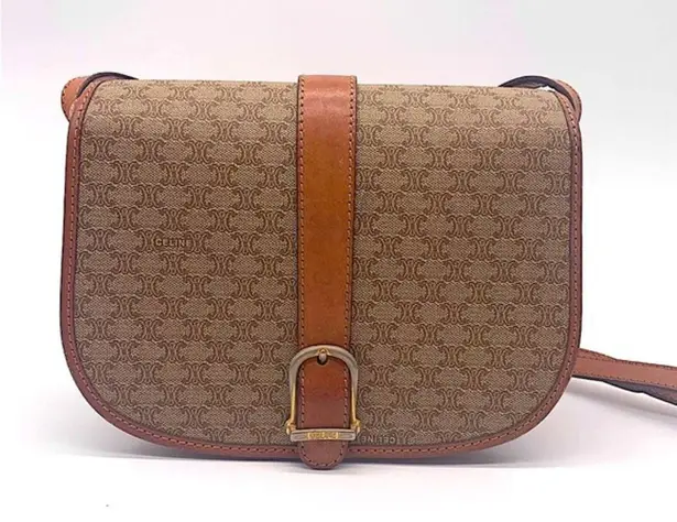 CELINE • vintage Macadam Triompe canvas and leather shoulder bag