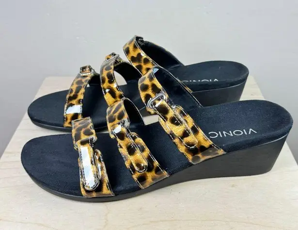 Vionic Women's Park DWYN Slide Tan Leopard Wedge Size 9 Comfort Lightweight