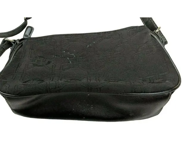 Small Black Acetate Handbag Adjustable Strap Zippered Inside/ Snap Front Pocket