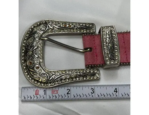 Pink Studded Leather Belt With Rhinestone Buckle SKIU 7590