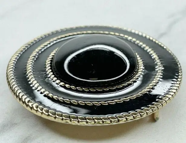 Gold Tone Black Cabochon Cinch Belt Buckle