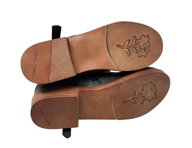 Retro Round Toe Ankle Combat Boots Faux Leather Side Zip Pull On Gray Size 41 Black