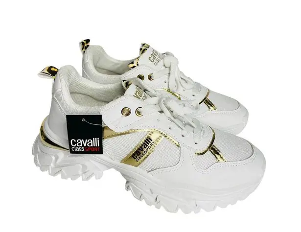 Cavalli class womens Chunky sneakers size 39 white/gold/leopard New White
