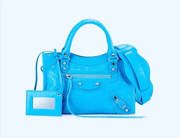 Balenciaga Metallic Edge Classic Mini City Crossbody Bag Blue Brand New